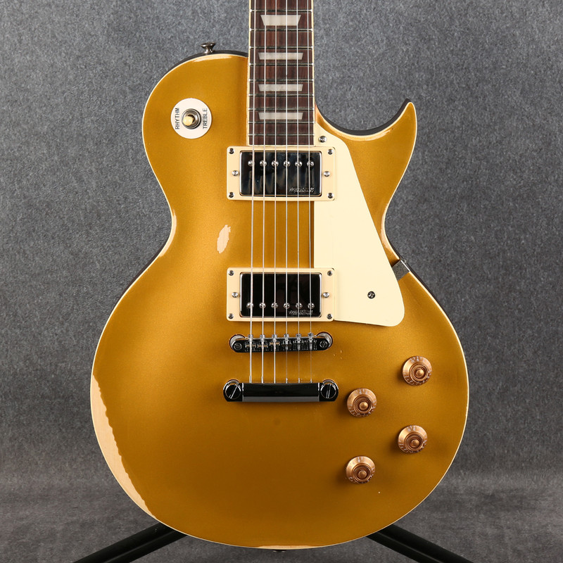 Vintage V100 ICON Electric Guitar HH - Distressed Gold Top - 2nd Hand