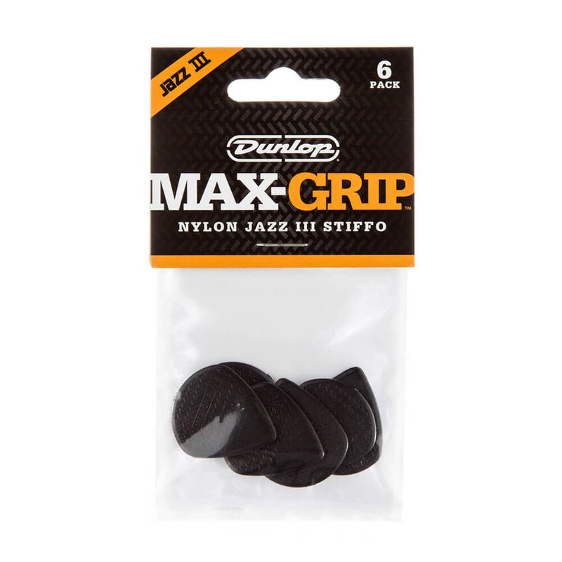 Jim Dunlop 471P3S Max-Grip Jazz III Nylon Guitar Pick, Black Stiffo, 6 Pack Jim Dunlop 471P3S Max-Grip Jazz III Nylon Guitar Pick, Black Stiffo, 6 Pack