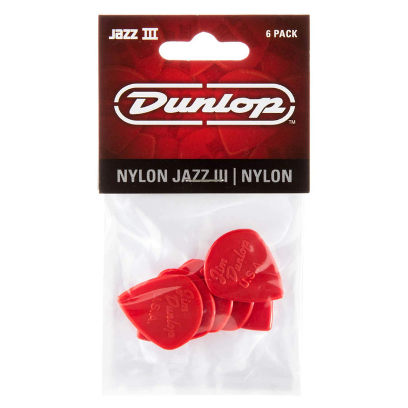 Jim Dunlop 47P3N Nylon Jazz III Guitar Picks, Red, 6 Pack