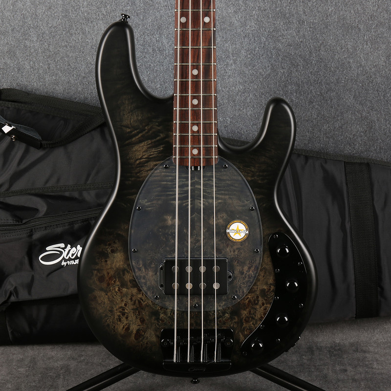 Sterling by Music Man Stingray Ray34 - Poplar Burl Trans Black - Bag - 2nd Hand Sterling by Music Man Stingray Ray34 - Poplar Burl Trans Black - Bag - 2nd Hand