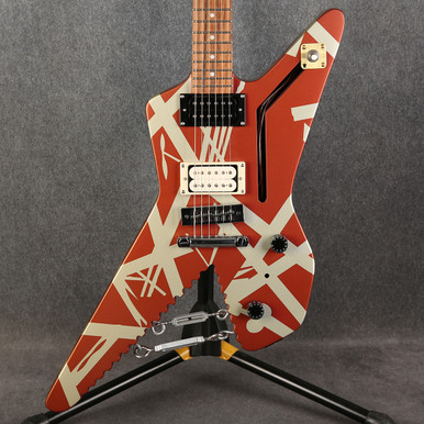 EVH Striped Series Shark Guitar Burgundy with Silver Striped 2nd
