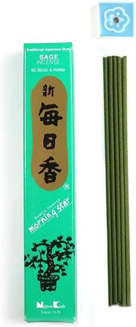 Nippon Kodo Morning Star Sage Japanese Incense Sticks, 50 Sticks and Holder