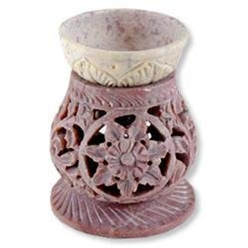 Triloka Soapstone Essential Oil Diffuser - Flower and Vines Triloka Soapstone Essential Oil Diffuser - Flower and Vines