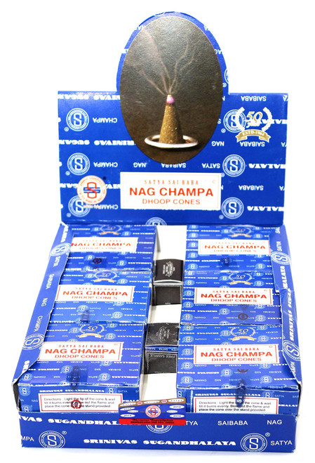 Satya Sai Baba Nag Champa Incense Dhoop Cones, 144 Cones (Bulk Box)