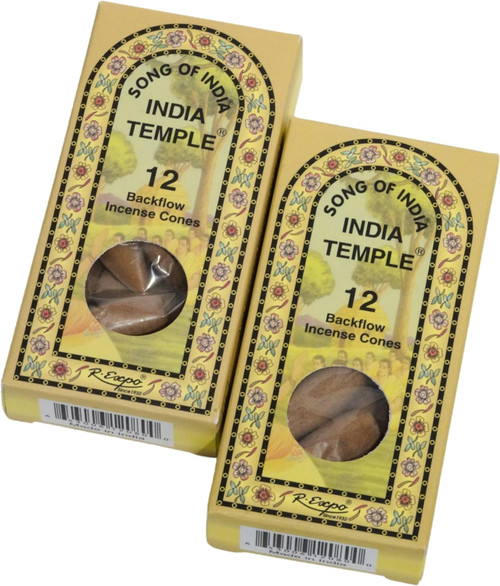 Song of India India Temple Backflow Incense Cones - Box of 12 (Pack of 2)