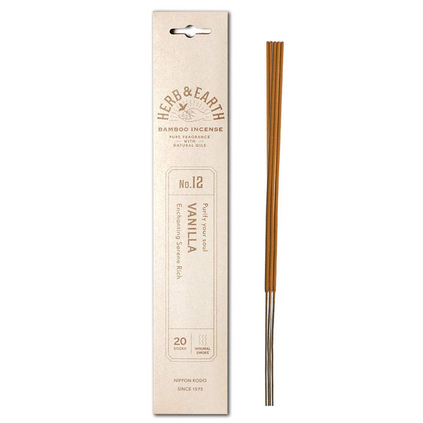 Herb and Earth Japanese Bamboo Incense, Vanilla, 20 Sticks