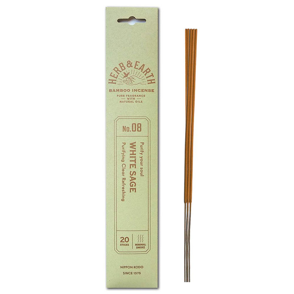 Herb and Earth Japanese Bamboo Incense, White Sage, 20 Sticks