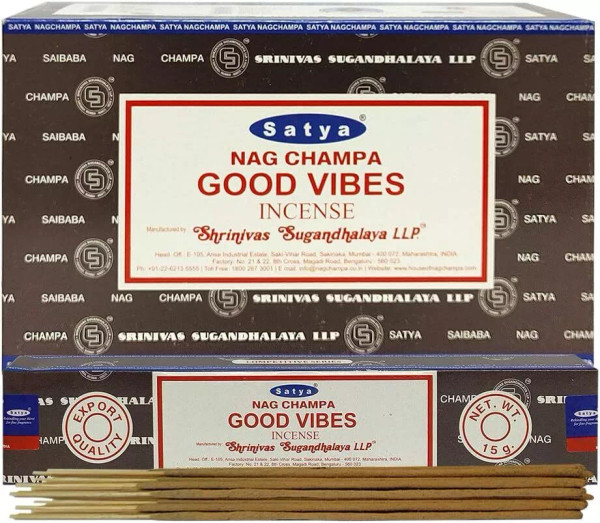 Satya Nag Champa Good Vibes Incense Sticks, 15g x 12 Boxes