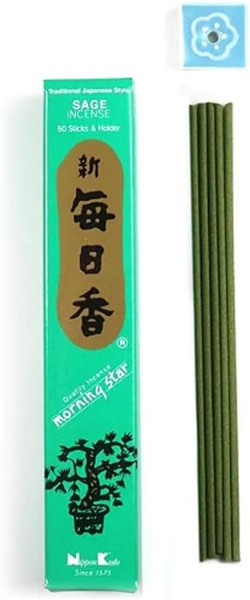 Nippon Kodo Morning Star Sage Japanese Incense Sticks, 50 Sticks and Holder