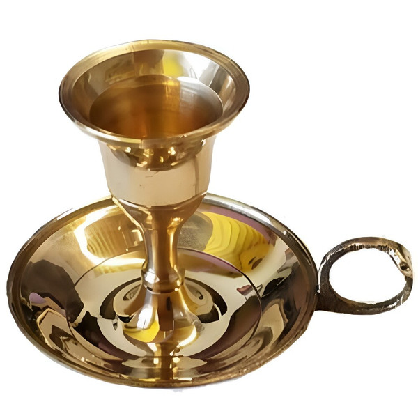 Brass Chamberstick Taper Candle Holder - Vintage 3” Candle Holder with Handle - Solid Brass Finish - Fits Standard 7/8" Taper Candles