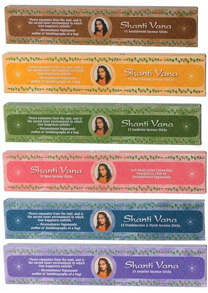 Shanti Vana Incense Gift Set Nag Champa, Gardenia, Rose, Frankincense & Myrrh, Jasmine, Sandalwood - 15 Sticks Each