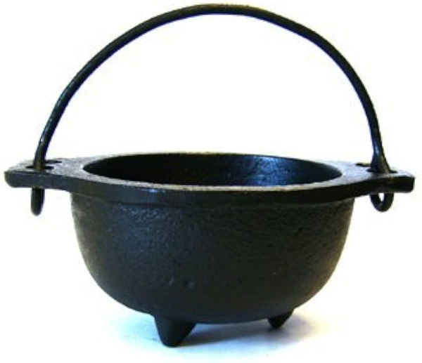 Cast Iron Cauldron with Handle for Smudging, Incense Burning (5" x 3" Inches)