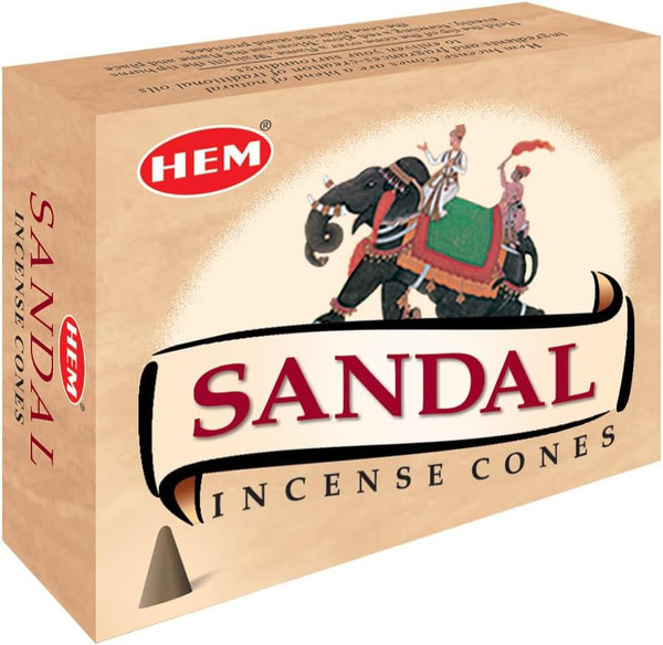 Hem Sandal (Sandalwood) Incense Cones - Case of 12 Boxes, 10 Cones Each (120 Cones)