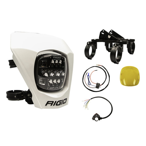RIGID Adapt XE Extreme Enduro Ready To Ride Moto Kit, Includes LED Light With 3 Lighting Zones And GPS Module, Amber Light Cover, White Number Plate, Wire Harness, 3 Position Kill Switch, And Mounting Kit (RIG-300417)