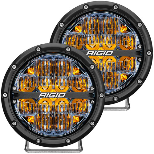 RIGID 360-Series 6 Inch Round LED Off-Road Light, Drive Beam Pattern for Moderate Speeds, Amber Backlight, Pair (RIG-36206)