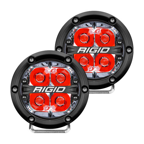 RIGID 360-Series 4 Inch Round LED Off-Road Light, Spot Beam Pattern for High Speeds, Red Backlight, Pair (RIG-36112)