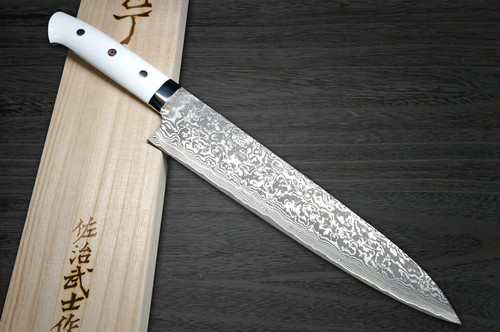 Takeshi Saji R2(SG2) Black Damascus CRW Japanese Chef's Gyuto Knife 270mm with White Stone Handle
