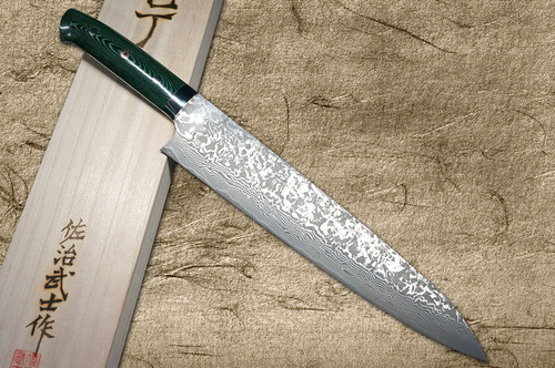 Takeshi Saji R2(SG2) Black Damascus MCF Japanese Chef's Gyuto Knife 270mm with Dark-Green Micarta Handle