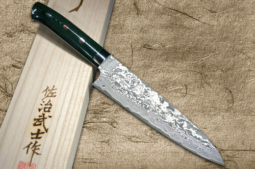 Takeshi Saji R2(SG2) Black Damascus MCF Japanese Chef's Gyuto Knife 180mm with Dark-Green Micarta Handle