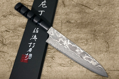 Takeshi Saji VG10 Black Damascus CS Japanese Chef's Gyuto Knife 210mm with Black-Black Urushi Lacquered Handle(X-Obi)