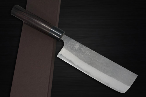Yoshimi Kato Aogami Super Clad Nashiji RS Japanese Chef's Nakiri(Vegetable) 165mm with Black-Ring Round Handle
