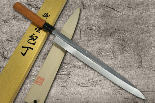 Yoshihiro White No.2 Honyaki Mt.Fuji-Art AFHY Water-Quenched Japanese Chef's Yanagiba(Sashimi) 300mm with Saya Sheath and Yew Handle