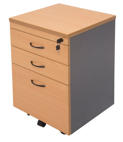 Rapid Worker Mobile Pedestal Two Personal Drawers & One Filing Drawer - Beech/Ironstone