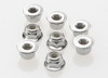 Nuts, 4mm flanged nylon locking (steel, serrated) (8)