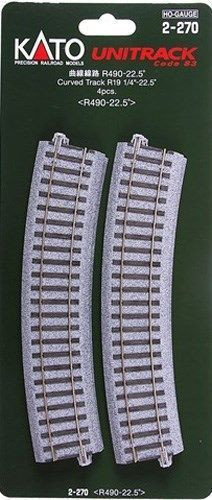 KAT2270  HO 490mm 19-1/4" Radius Curve 22.5-Degree (4)