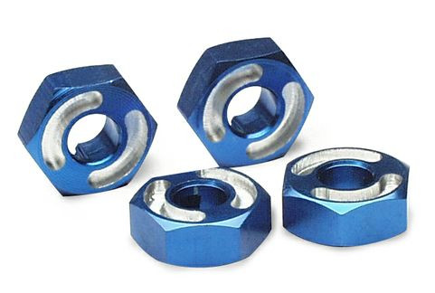 Wheel hubs, hex,  6061-T6 aluminum (blue) (4)/ axle pins (2.5x10mm) (4)