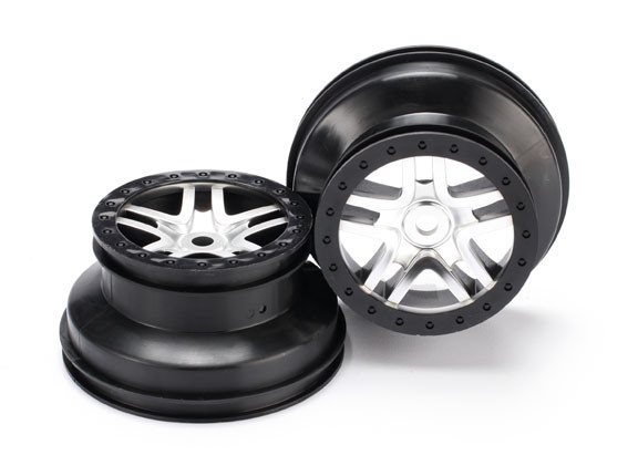 Wheels, SCT Split-Spoke, satin chrome, black beadlock style, dual profile (2.2' outer, 3.0' inner) (front/rear) (2)