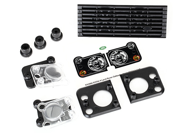 Grille, Land Rover¬¨¬®¬¨¬Æ¬¨¬®¬¨√Ü¬¨¬®¬¨¬Æ¬¨¬®‚àö√ú Defender¬¨¬®¬¨¬Æ¬¨¬®¬¨√Ü¬¨¬®¬¨¬Æ¬¨¬®‚àö√ú/ grille mount (3)/ headlight housing (2)/ lens (2)/ headlight mount (2) (fits #8011 body)