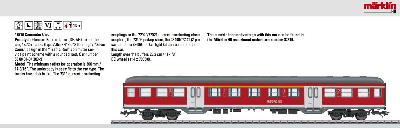 M43816  2014 DB AG Silberling/Silver Coins Commuter Car, 1st/2nd class (HO Scale
