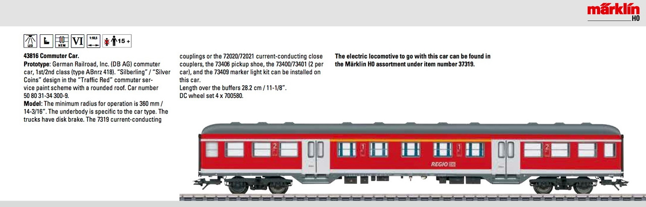 M43816  2014 DB AG Silberling/Silver Coins Commuter Car, 1st/2nd class (HO Scale