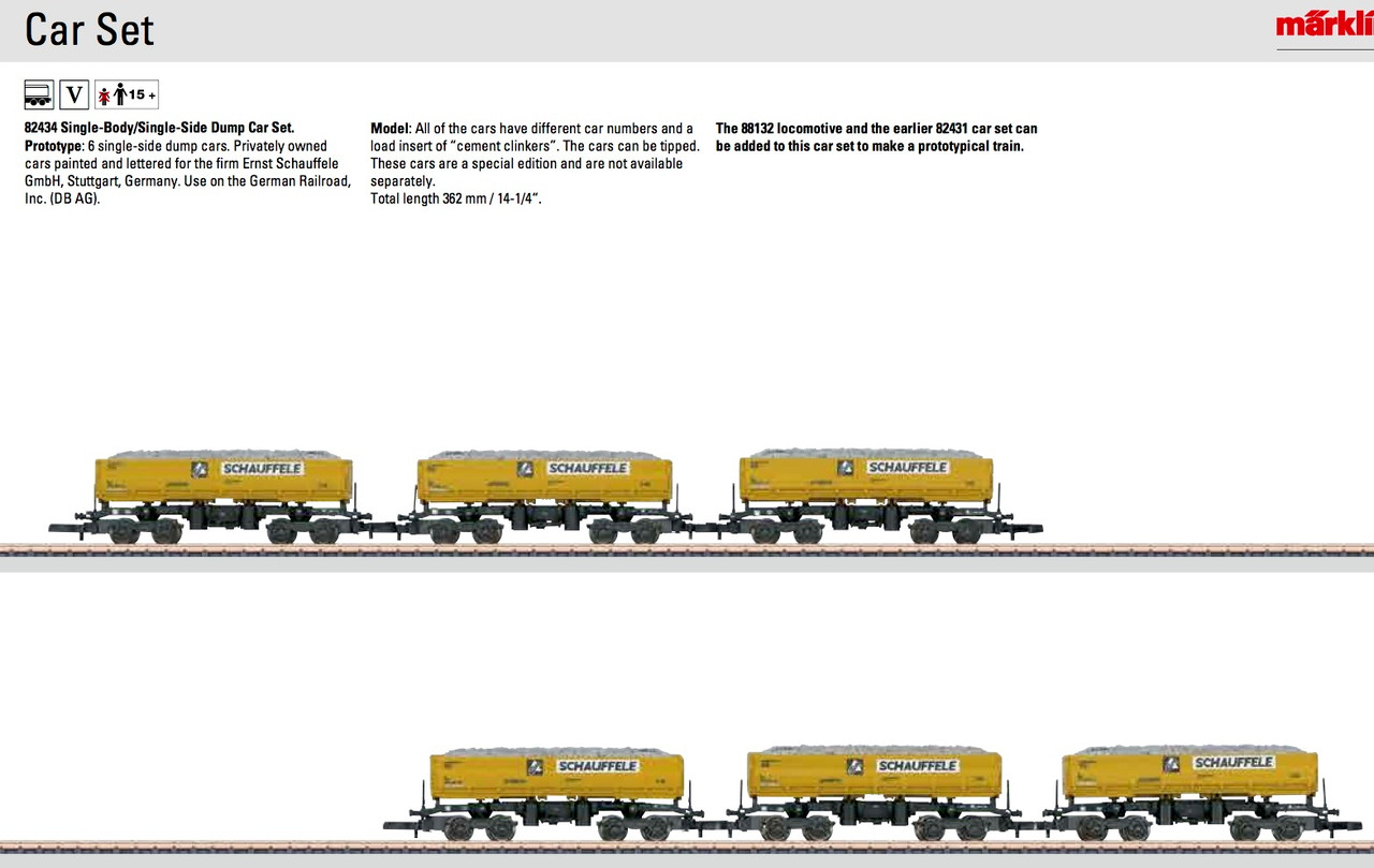 M82434  2014 Dump 6-Car Set with Load Insert of Cement Clinkers (Z Scale)