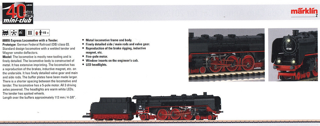 M88855  2012 Qtr.4 DB cl 03 Express Locomotive with Tender (Z Scale)