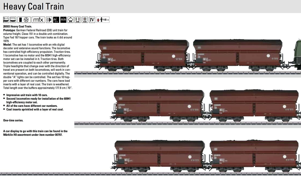 W441-26593  Heavy Coal Train-Only Set - 3-Rail w/Sound & Digital -- German Federal Railroad DB (Era IV, 1979)