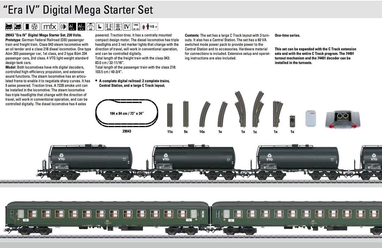 W441-29043  Era IV Mega Starter 2-Train Set - 3-Rail w/Digital -- German Federal Railroad DB (Era IV) 230 Volts