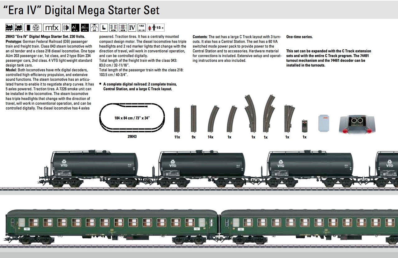 W441-29043  Era IV Mega Starter 2-Train Set - 3-Rail w/Digital -- German Federal Railroad DB (Era IV) 230 Volts
