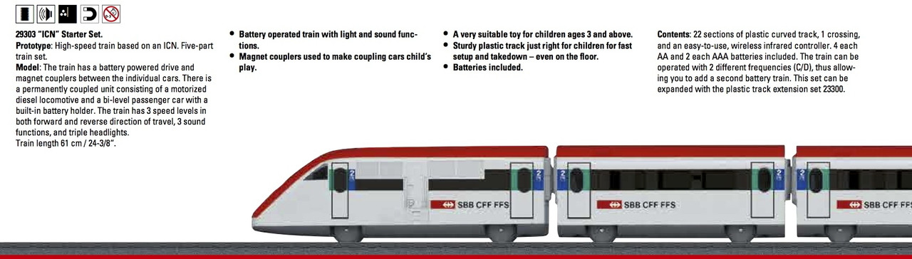 W441-29303  High-Speed Train Battery Operated Starter Set w/Plastic Track - My World -- Swiss ICN