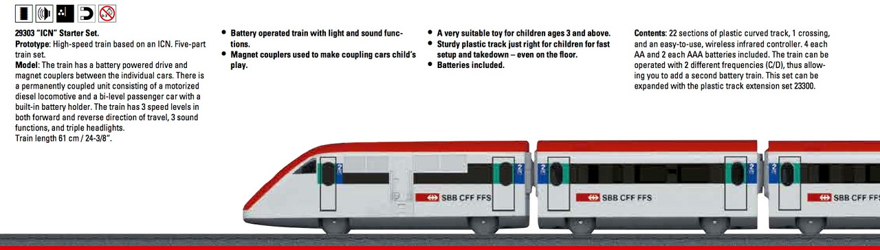 W441-29303  High-Speed Train Battery Operated Starter Set w/Plastic Track - My World -- Swiss ICN