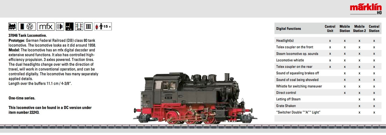 W441-37046  Class 80 0-6-0T - 3-Rail w/Sound & Digital -- German Federal Railroad DB (Era III 1958, black, red)
