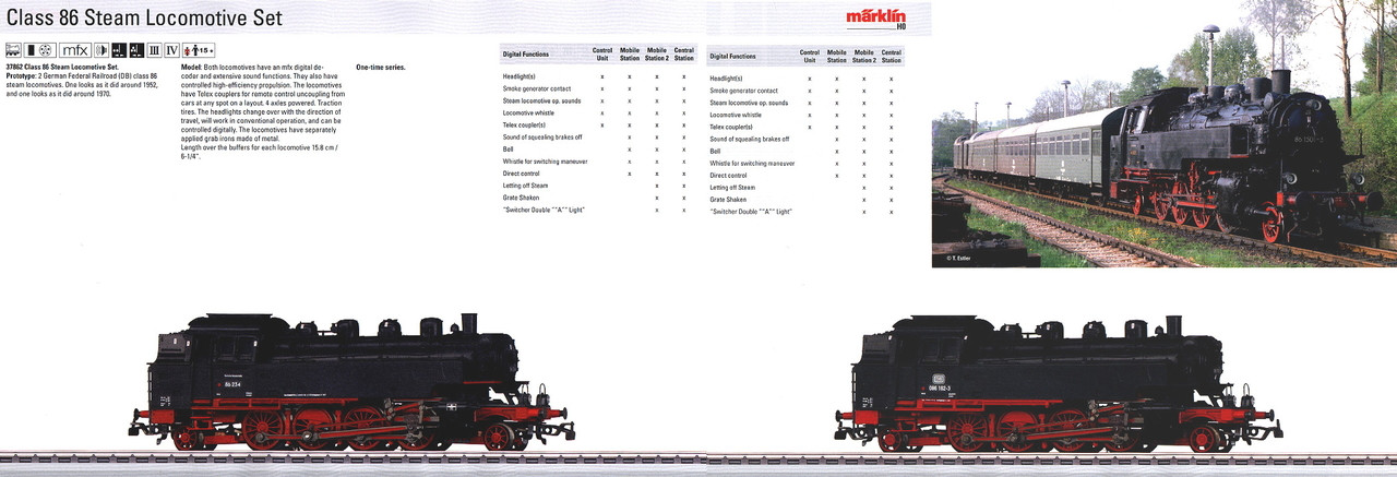 W441-37862  Class 86 2-8-2T Set - 3-Rail w/Sound & Digital -- German Federal Railroad DB (1 Each: Era III 1952 & IV 1970, black, red)