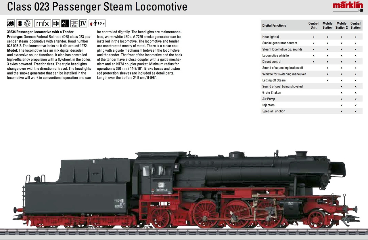 W441-39234  Class 023 2-6-2 - 3-Rail w/Sound & Digital -- German Federal Railroad DB (Era IV, 1972, black, red)