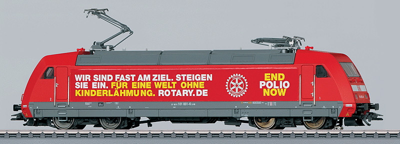 W441-39371  Class 101 Electric - 3-Rail w/Sound & Digital -- German Federal Railroad DB (Era VI, red, gray, End Polio Now Scheme)