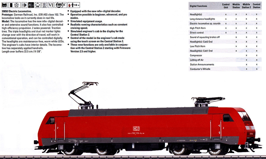 W441-39850  Class 152 Electric - 3-Rail w/Sound & mfx+ Digital -- German Railroad DB AG (Era VI 2013, red, gray)