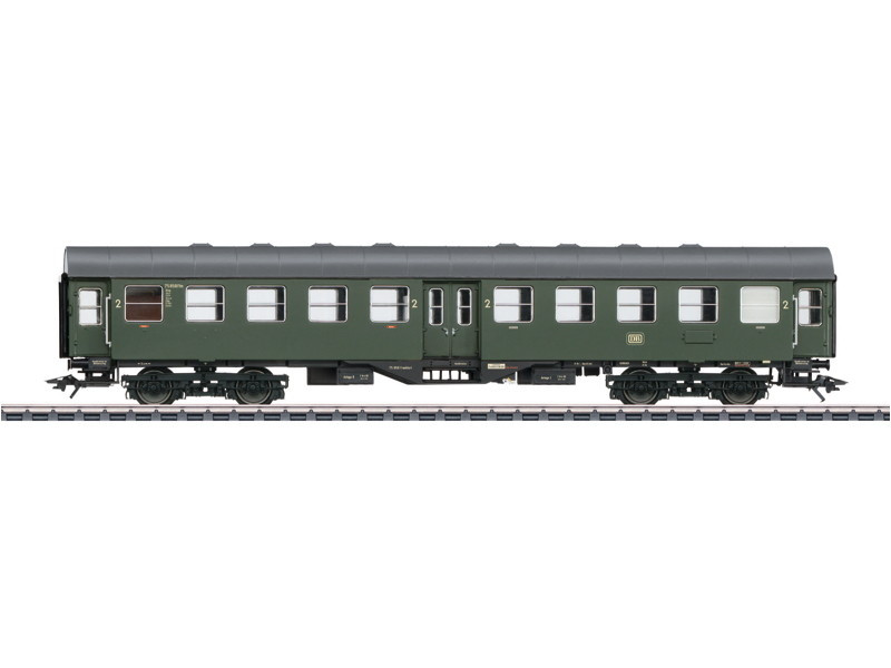W441-41323  Type B4yge 2nd Class Rebuild Car w/Minden-Deutz Trucks - 3-Rail - Ready to Run -- German Federal Railroad DB (Era III 1959, bottle green, gray)