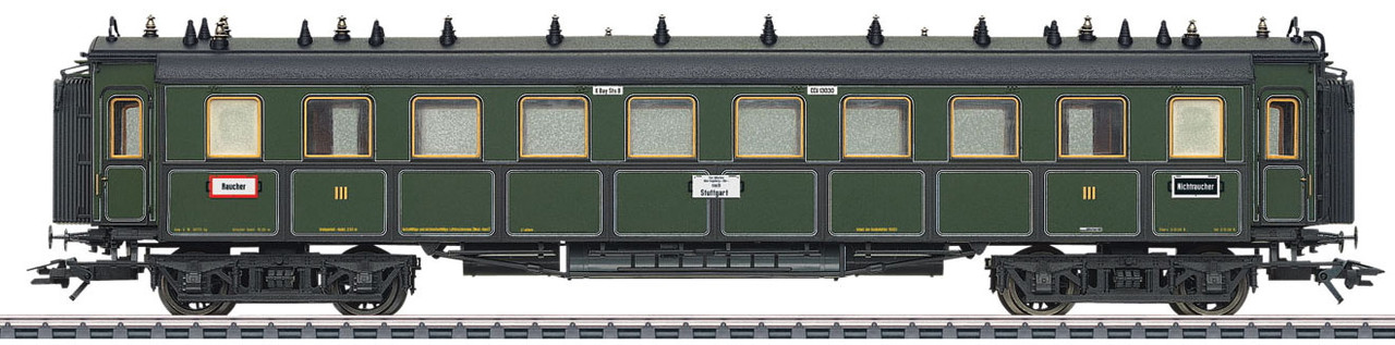41358 Type Ccu 3rd Class Coach - 3-Rail Ready to Run -- Royal Bavarian State Railroad K.Bay.Sts.B. #1 (Era I 1908, green, black)