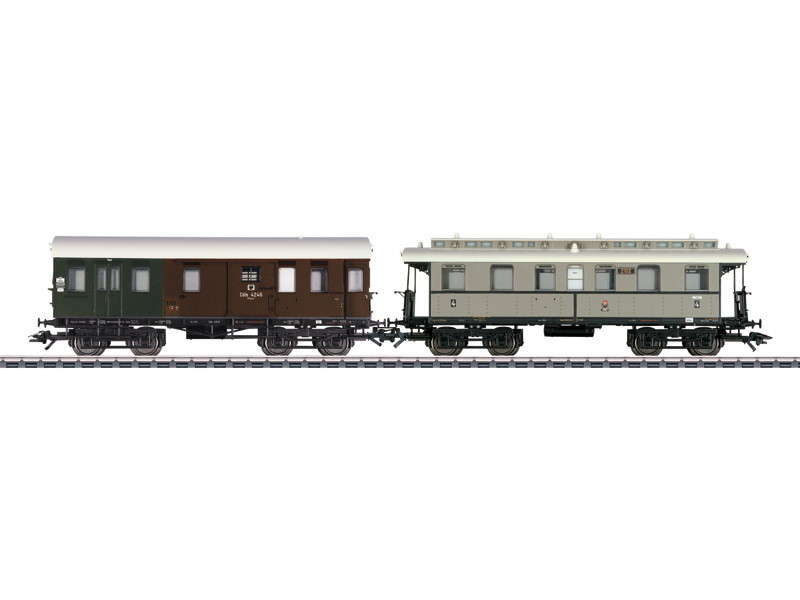 W441-43058  Branch Line 4th Class & Baggage 2-Car Set #1 - 3-Rail - Ready to Run -- Royal Prussian Railroad Administration KPEV (Era I 1916)