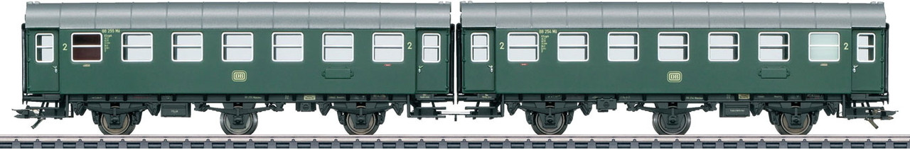 W441-43183  DB Pair of Passenger Cars, Type B3ygeb - 3-Rail Ready to Run -- German Federal Railroad DB (Era IV 1962, green, gray)